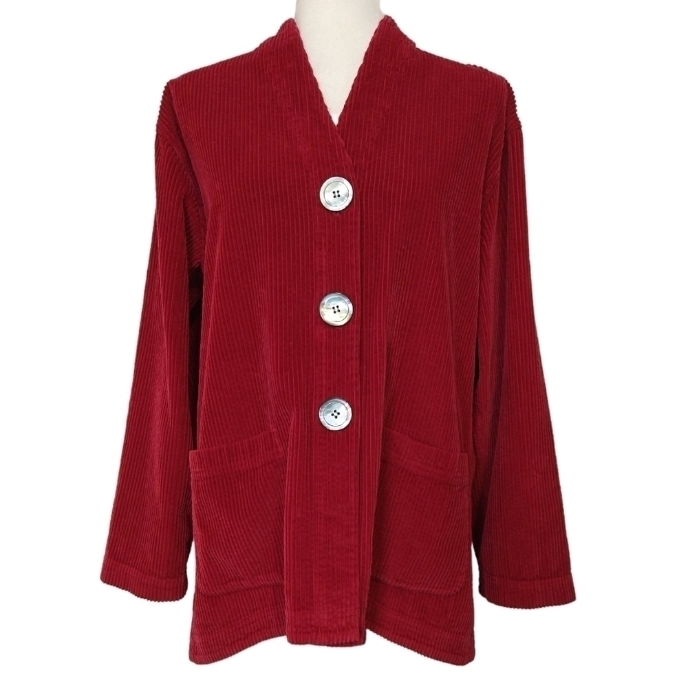 J. Jill NWT 100% Cotton Red Pomegranate Corduroy Button-Up Jacket Classic